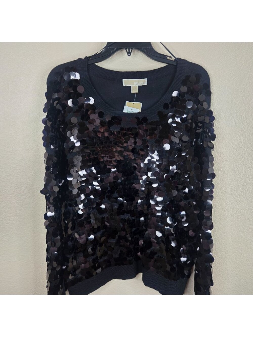 Michael Kors Black Sequin Long Sleeve Sweater L New $150